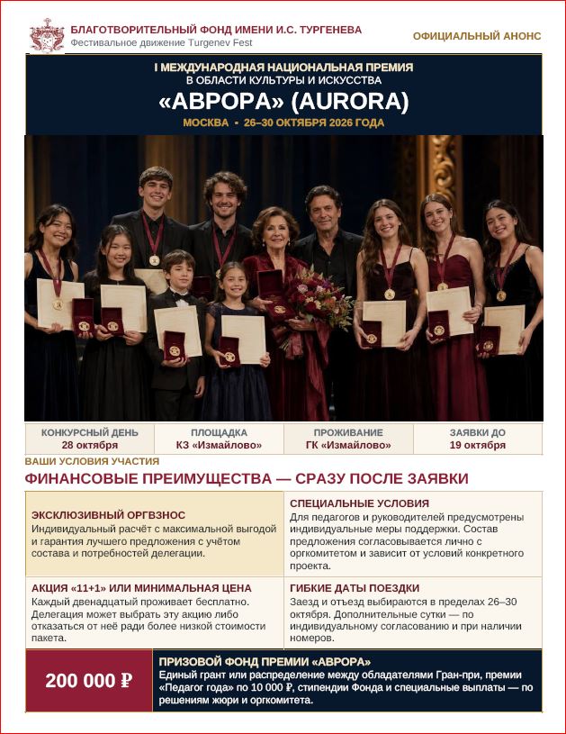 Национальную премия в области культуры и искусства «АВРОРА (AURORA)» Национальную премия в области культуры и искусства «АВРОРА (AURORA)»